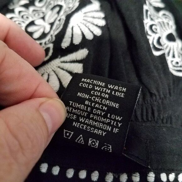 BCBG MAXAZRIA Peasant Boho Cotton Tunic Dress Black White Embroidered Size Small - Picture 13 of 14